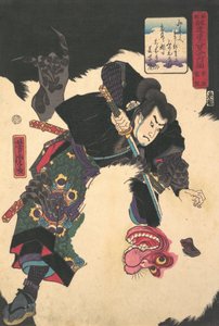 Der Krieger tötet den riesigen weißen Hihi von Utagawa Yoshitora