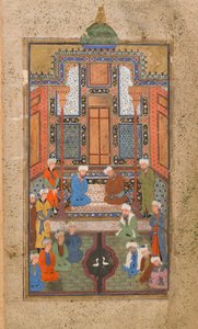 Palastszene in einem Tuhfat al-Ahrar (Geschenk der Freien) Buchara, Usbekistan, Usbekische Periode, ca. 1540