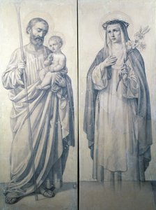 Vorbereitende Zeichnung von St. Katharina von Siena und St. Christophorus