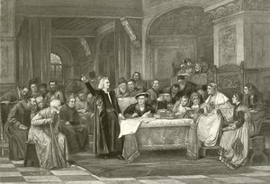 Kolumbus vor Isabella (Gravur) von Vaclav Brozik