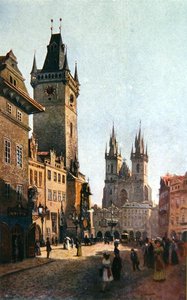 Ansicht von Staromestsky Rynk mit dem Rathaus und der Kirche Unserer Lieben Frau vor Tyn, aus 