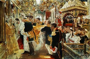 Krönung von Kaiser (Zar) Nikolaus II. von Russland im Jahr 1894 von Valentin Serov