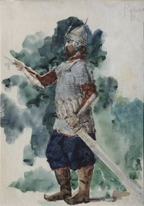 Ruslan. Kostümentwurf für die Oper Ruslan und Ljudmila von M. Glinka von Valentin Aleksandrovich Serov