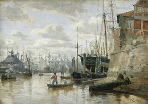 Die Blockhütte im Hamburger Hafen, 1848 von Valentin Ruths