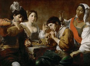 Treffen in einer Taverne Musiker und Trinker von Valentin de Boullogne