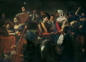 Fröhliche Gesellschaft mit Wahrsagerin, 1631 von Valentin de Boullogne