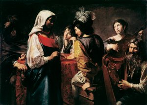 La Teller de bonne aventure Gemälde von Jean Valentin de Boulogne (1594-1632) Dim. 125 x 175 cm Paris, Musée du Louvre von Valentin de Boulogne