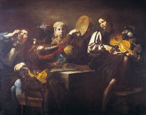Musiker und Soldaten, ca. 1626, von Valentin de Boulogne (1591-1632)