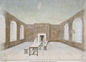 Innenraum des Verurteiltenzimmers im Newgate-Gefängnis, Old Bailey, City of London, 1810 von Valentine Davis