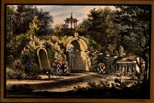 Der Grand Caprice Pavillon im Katharinenpark von Zarskoje Selo - Valerian Platonowitsch Langer, Lithographie, Aquarell, ca. 1820 - Staatliches Freilichtmuseum Zarskoje Selo, Sankt Petersburg