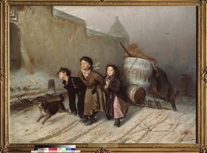 Troika (Schlitten). Die Lehrlinge holen Wasser. (Straße im Winter)
