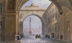 Der Bogen des Generalstabsgebäudes in Sankt Petersburg. Werk von Vasily Semyonovich Sadovnikov (1800-1879), Aquarell auf Papier, um 1830. Russische Kunst des 19. Jahrhunderts. Staatliche Eremitage, Sankt Petersburg von Vasili Semenovich Sadovnikov