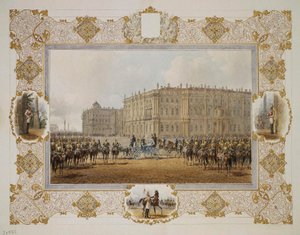 Parade des Horse-Guardsmen-Regiments vor dem Winterpalast, 1850er Jahre