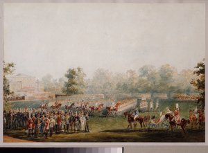 Militärparade auf der Wiese des Elagin-Palastes in Sankt Petersburg