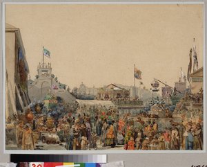 Jahrmarktstand auf dem Platz der Admiralität in Sankt Petersburg