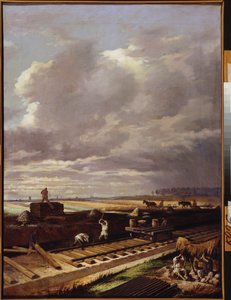 Bauarbeiten an einer Eisenbahnlinie von Vasili Vladimirovits Pukirev