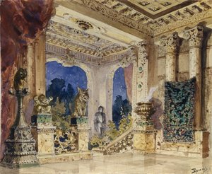 Bühnenbild für die Oper Die scharlachrote Rose von N. Krotkov, 1884