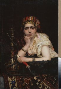 Eine Odaliske. (Porträt einer Haremsfrau mit melancholischem Blick, die eine Wasserpfeife hält). Gemälde von Vasili Dmitrievich Polenov (1844-1927)