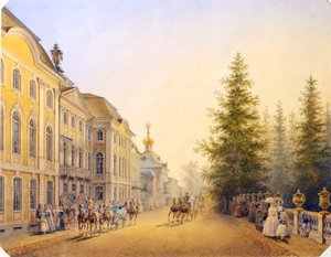 Der Haupteingang des Großen Palastes in Peterhof, 1852