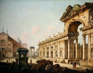 Imaginäre Ansicht mit Triumphbogen von Venetian School