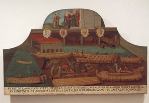 Schild der Zunft der Schiffszimmerei im Arsenale von Venedig von Venetian School