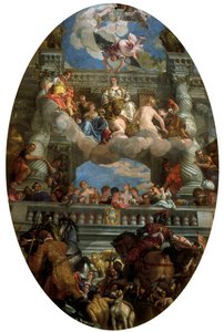 Der Triumph von Venedig. Personifikation der Stadt Venedig mit Frieden, Überfluss, Ruhm, Glück, Ehre, Sicherheit und Freiheit. Gemälde von Paolo Caliari, genannt Paolo Veronese von Veronese