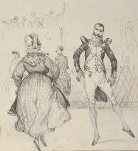 Ein Soldat und eine Frau tanzen, Mitte 19. Jahrhundert von Victor Adam