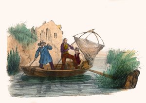 La Peche. in „Album Grotesque, Auswahl bemerkenswerter Typen“, Illustrationen von Victor Adam, Paris, um 1850.