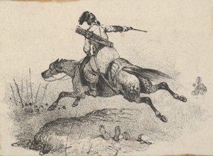 Soldat auf galoppierendem Pferd, Mitte des 19. Jahrhunderts
