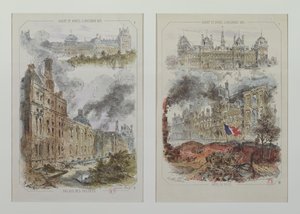 Ansichten des Tuilerienpalastes und des Hôtel de Ville vor und nach den Bränden von 1871 von Victor Coindre