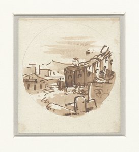 Flüchtige Skizze klassischer Gebäude, ein Tempel und ein Portikus in einer gebogenen Wand