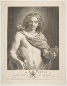 Apollo trägt einen Mantel und hält einen Lorbeerzweig und eine Geige, 1784 von Victor Marie Picot
