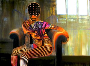 Kontemplative orangefarbene Figur von Victor Tkachenko