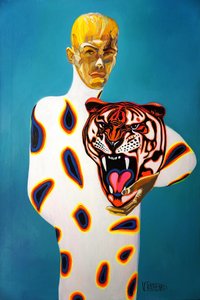 Goldener Mann, brüllender Tiger von Victor Tkachenko