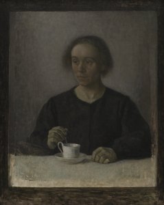 Ida Hammershøi, die Frau des Künstlers, mit einer Teetasse
