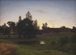 Nach Sonnenuntergang am Rande eines Dorfes