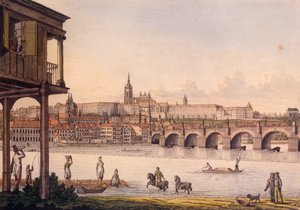 Ansicht der Kleinseite und der Prager Burg Hradschin von Papoueks Bad, 1825