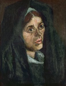 Kopf einer Bäuerin in einem grünen Schal, 1885