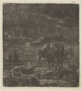Nachtlandschaft mit schlafendem Hirten und Vieh