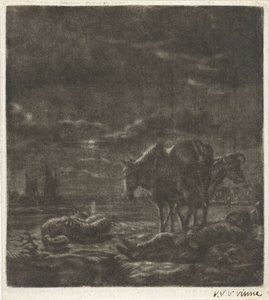 Nachtlandschaft mit schlafendem Hirten und Vieh