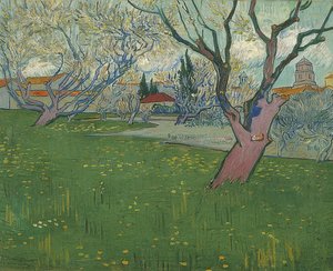 Blühender Obstgarten mit Blick auf Arles