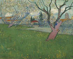Obstgärten in Blüte, Blick auf Arles von Vincent van Gogh