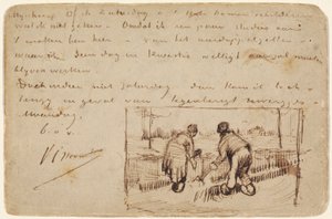 Postkarte mit zwei Bauern beim Graben, 1885 von Vincent van Gogh