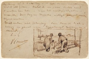Postkarte mit zwei Bauern beim Graben, 1885 von Vincent van Gogh