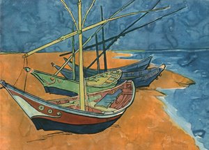 Segelboote am Strand von Les Saintes-Maries, Juni 1888, 1947 von Vincent van Gogh