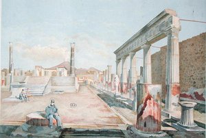 Wächter, sitzend unter den Ruinen von Pompeji