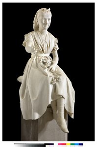 Porträt der Marquise Virginia Busti Porro als junges Mädchen oder junge Dame, die eine Blume anbietet von Vincenzo Vela