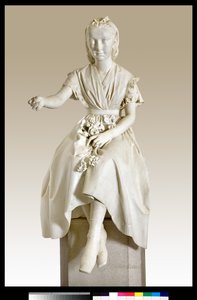Porträt der Marquise Virginia Busti Porro als junges Mädchen oder junge Dame, die eine Blume anbietet von Vincenzo Vela