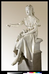 Porträt der Marquise Virginia Busti Porro als junges Mädchen oder junge Dame, die eine Blume anbietet von Vincenzo Vela