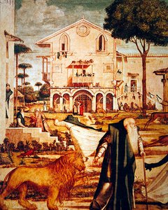 Der heilige Hieronymus zähmt den Löwen (Detail)